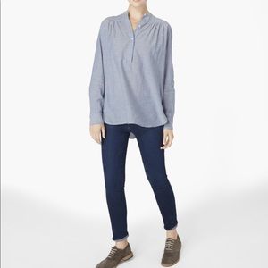 Nili Lotan Cotton Ruched Blouse in Blue EUC XS